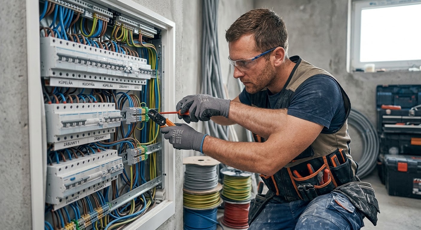 Fachkraft bei der Elektroinstallation